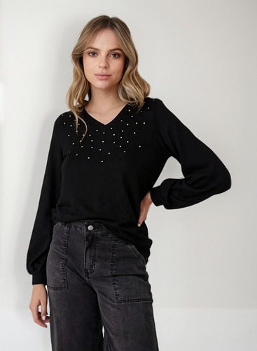 Polera Mujer Give V Jersey Tachas
