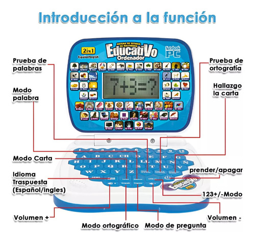 Computadora Interactiva Educativa Para Niños Ingles Español Celeste