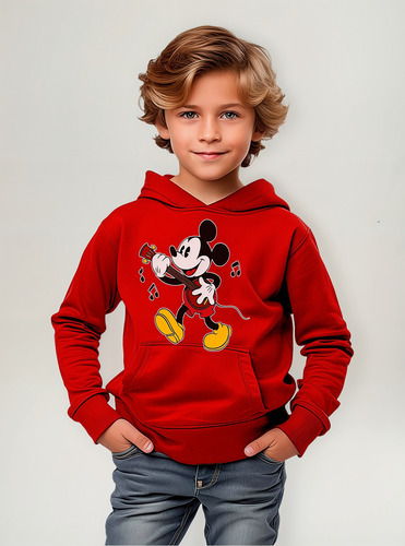 Poleron Capucha Y Bolsillo Niños Mickey Mouse Con Guitarra Musica