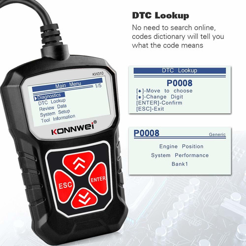 Escaner De Diagnóstico Automotriz Konnwei Kw310 Con Cables