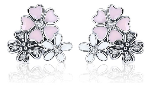 Daisy Cherry Blossom Flower Stud Pendientes Plata De Ley 925