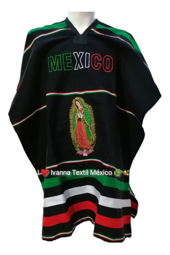 Gabán Mexicano Virgen De Guadalupe Fondo Negro Tamaño Adulto