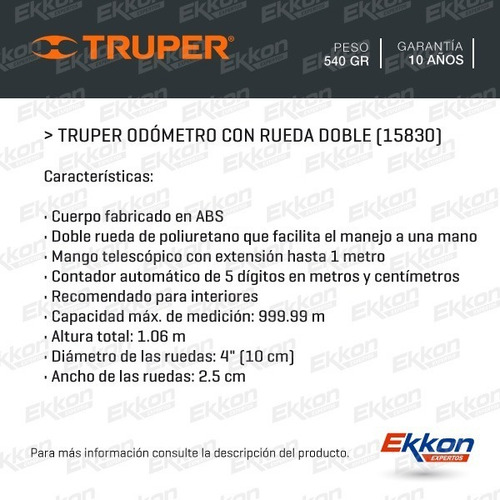 Imagen 2 de 9 de Odómetro Profesional Truper Con Rueda Doble Telescopico