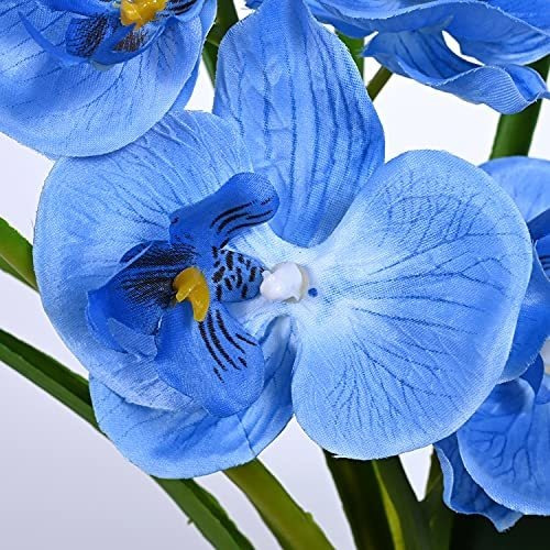 Orquídeas Azules Flores Artificiales En Jarrón De Cerámica | Envío gratis