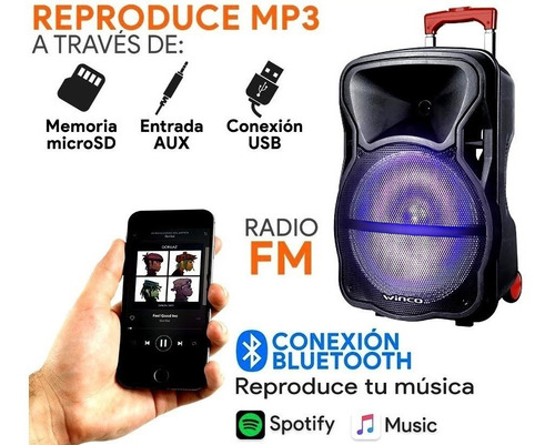 Parlante Portatil Bateria +12v Usb Bluetooth 5000w Radio Microfono Karaoke Luces Led Inalambrico Bateria Y 220v + Sonido