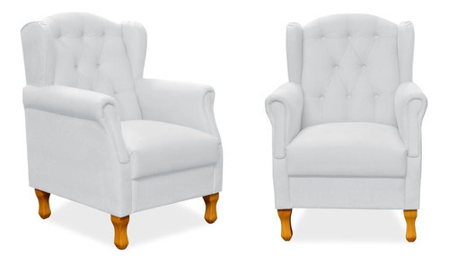 Kit 02 Poltronas Decorativas Para Sala de Estar Yara P02 Corino Branco