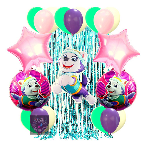 Combo Globos De Cumpleaños Paw Patrol, Everest Kit Completo1