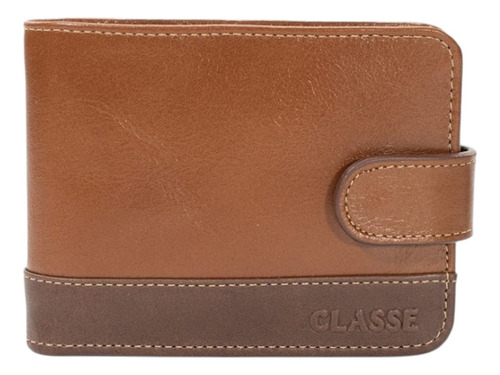 Carteira Masculina Classe Couro Versátil Com Fecho Cor Havana/brow M257-1 Desenho Do Tecido Liso