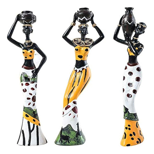 Freci 3pcs Figuras Africanas Escultura Tribal Lady Figurine 