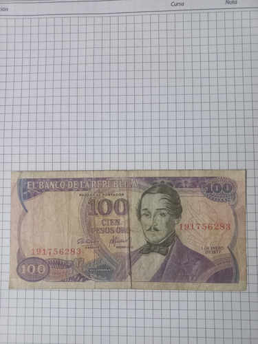 Billete Antiguo De Colombia 100 Pesos Oro