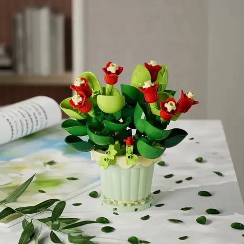 Set De 2 Flores Para Armar En Bloques - Decoración Elegante