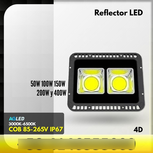 Reflector Led Cob 4d 100w 6500k 85-265v Ip67 Carcasa Blanca