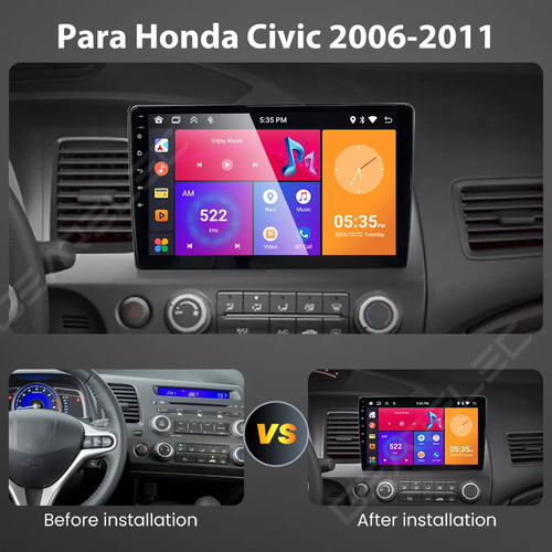 Gearelec Autoestéreo Pantalla Carplay Android Auto 2+32g Carplay Wifi Fm Gps Para Honda Civic 2006-2011 Con Cámara Arnés Rca Usb Admite Subwoofer Y Amplificador