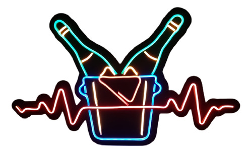 Cuadro Cartel Champagne Coctelera Neon Led