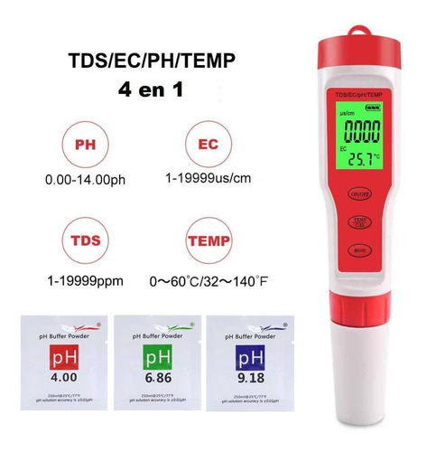 4 En 1 Multiparametro Medidor Ph Tds Ec Temp Calidad De Agua