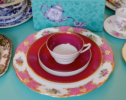 Trio De Te Porcelana Ch Field Haviland Limoges Bordeaux Oro 