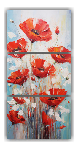90x180cm Cuadro Tríptico Flores Rojas Abstractas Flores