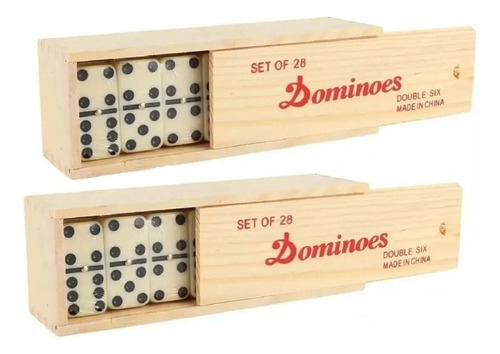 Juego Domino X2 En Caja Madera 9mm - 28 Piezas. Domino Con C