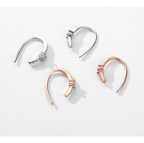 Aretes De Plata 925 Azul Ópalo Y Zirconias Pequeños Mujer