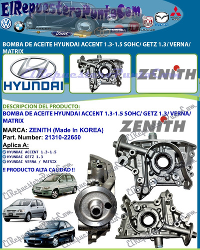 Bomba De Aceite Hyundai Accent 1.3-1.5 Getz 1.3 Verna