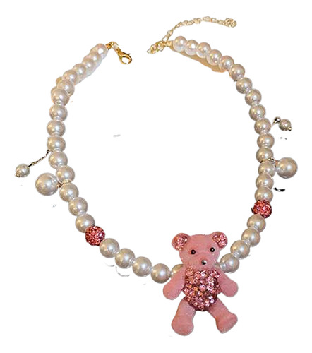 Collar De Perlas Artificiales Con Forma De Oso Flocado De Di
