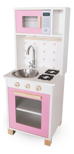 Mini Cozinha Infantil Com Pia Fogão E Micro-ondas Rosa