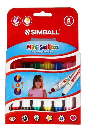 Mini Marcadores Doble Punta Con Sellitos X6 Colores Simball 