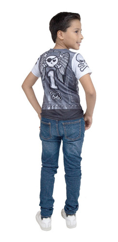 Disfraz Niño Halloween Playera Sublimada De Motociclista