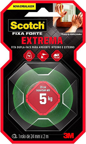 Fita Dupla Face Fixa Forte 3m Scoth 24x2m 5kg Extrema
