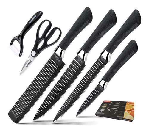 Juego Set De Cuchillos Elegante Para Cocina Chef 6 Piezas Color Cuchillos Everrich Negros