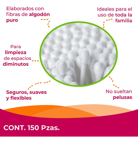 Cotonetes Zuum Algodon Bolsa Con 150 Piezas Hisopos