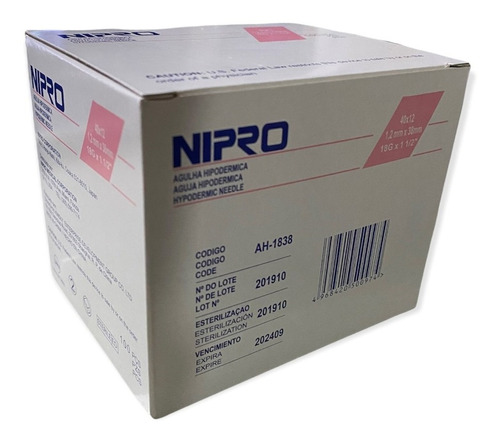 Aguja HiPodérmica Nipro 18gx38mm (1 1/2  ) Rosa Caja 100u