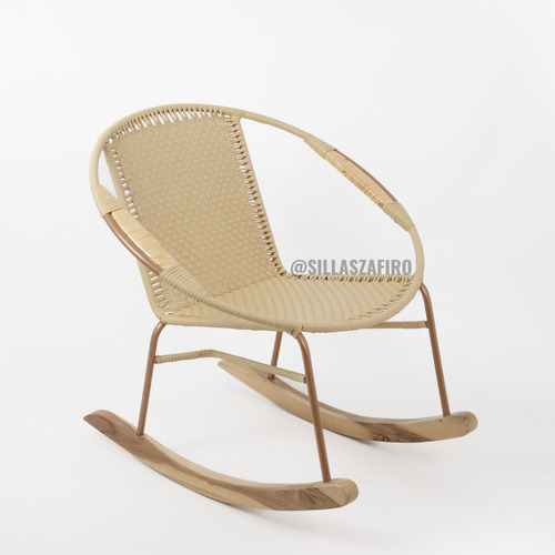 Silla Mecedora Artesanal Tejida En Mimbre Moderna Jardín