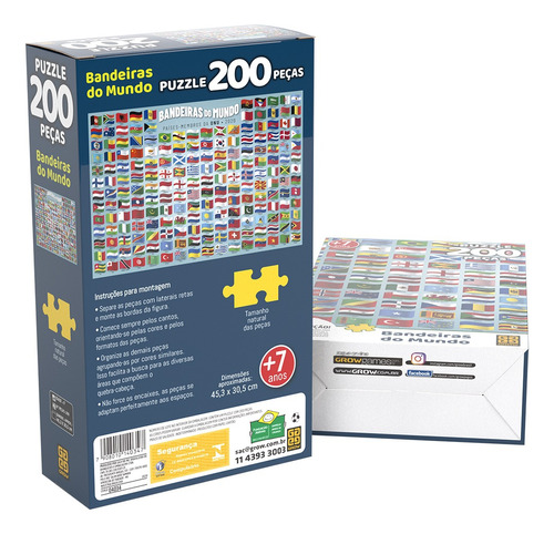 Puzzle 200 Peças Bandeiras Do Mundo Grow