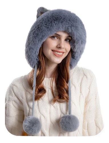 Gorro Para Mujer, Acrílico, Con Orejas De Gato, Tejido, Colo