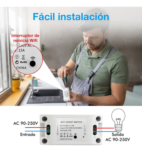 2 Psc Interruptor Inteligente Smart Switch Wifi Para Alexa Interruptor Inteligente Relevador 110v AC Componentes Electronicos