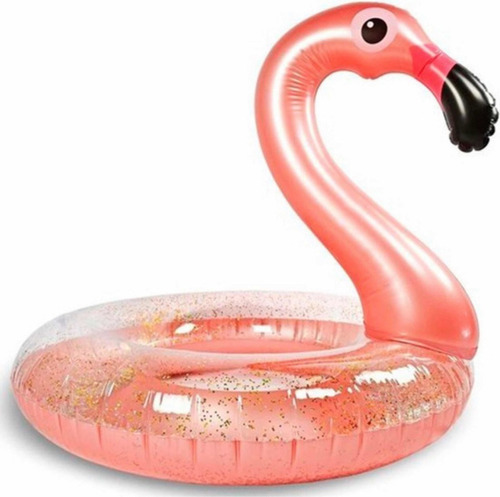 Boia Flamingo Rose C/ Glitter Grande Piscina Inflável 90cm