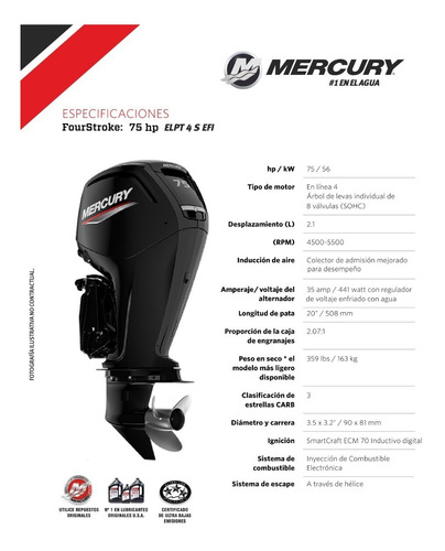Imagen 2 de 4 de Motor Mercury 75 Elpt Efi 4 Tiempos