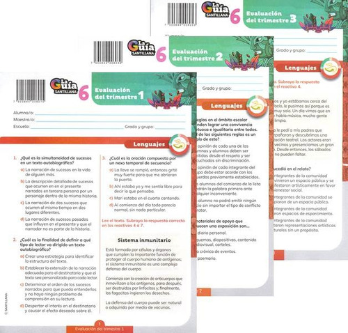Pack Exámenes Trimestrales 6° Primaria Santillana 2023-24