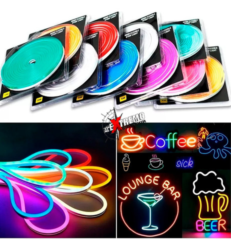 Neón Led 5m Celeste + Cinta De Pegado Decoración Cartel