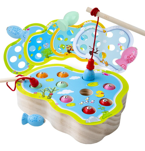 Juego De Pesca Magnético De Madera Con 10 Peces Y 2 Cañas