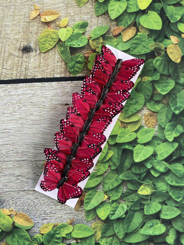 12 Mariposa Monarca Roja 2  Pluma Artificial Adorno Para Pua