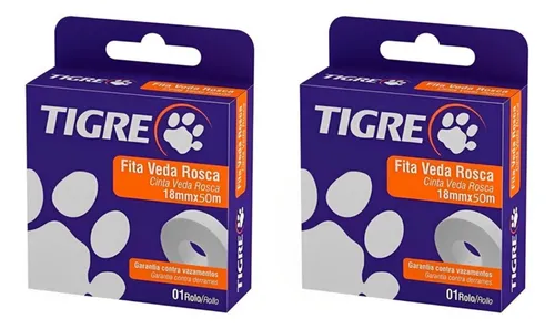 Kit Fita Veda Rosca Anti Vazamento Tigre 18mmx50m - 2 Unid