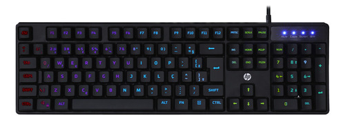 Teclado Gamer Hp Usb Membrana Com Iluminacao Led Preto K300 Idioma Português Brasil