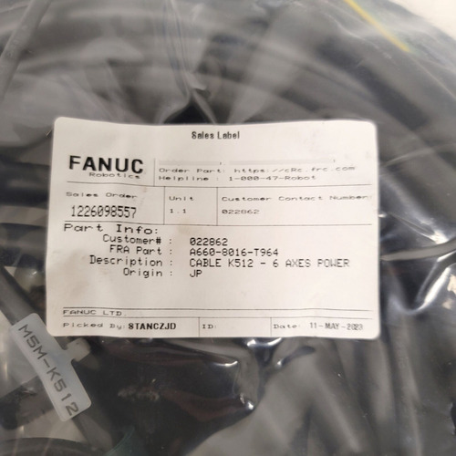 Fanuc A660-8016-t964 K512 6-axis Power Cable For Fanuc R Bbx