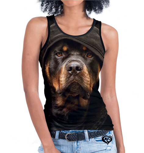 Camiseta Regata Rottweiler Feminina Cachorro