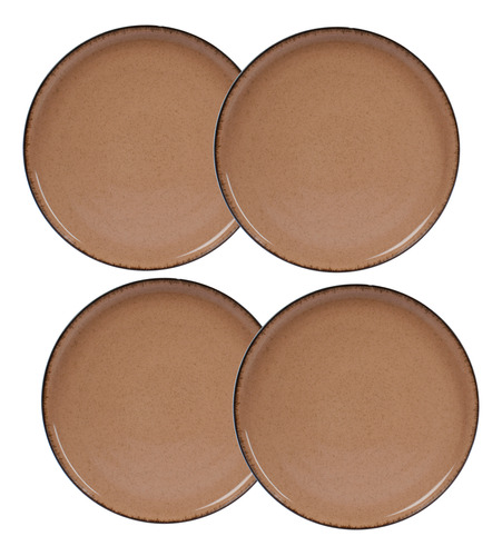 Set X 4 Plato Postre Porcelana Artesanal Filo Envejecid Rust