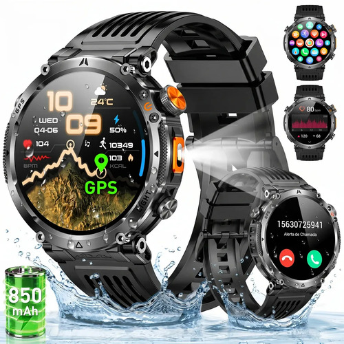 Relógio Inteligente Smartwatch Gps Autônomo IP68 3ATM À prova d'água 850mAh Preto NOVANTE Digital Feminino Masculino Esportivo Android IO...