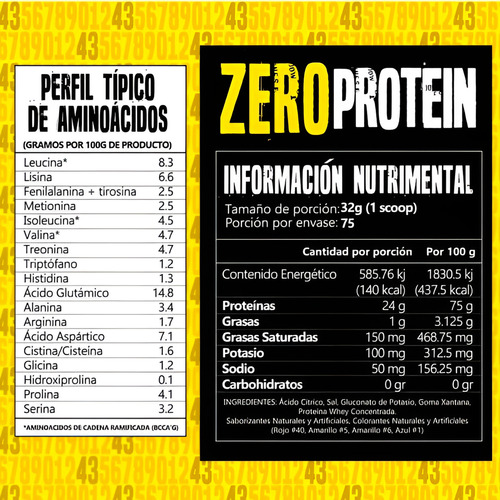 Proteína Zero Hidrolizada 43 Supplements Bolsa 1kg Con Bcaas