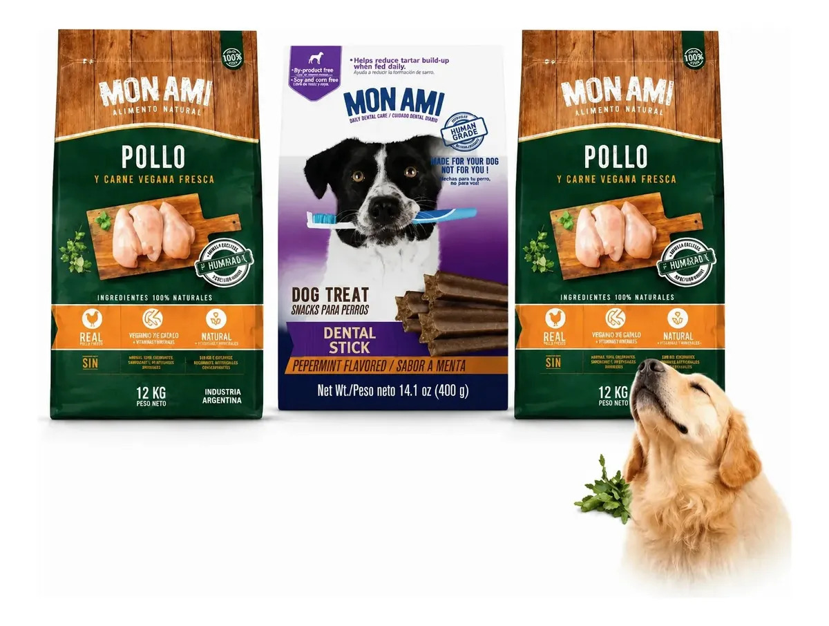 Mon Ami Natural Pollo 12kg X2 + Dental De